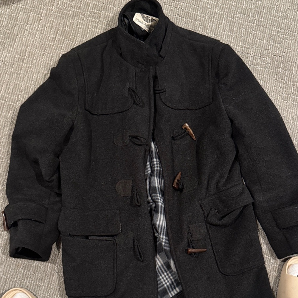 Giorgio Armani Black and Gray Pea Coat for Men